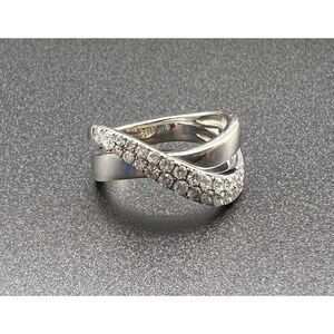 Size 7.5 14K White Gold .68 ct Diamond Criss Cross Anniversary Ring Wedding Band